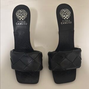 Vince Camuto Black Woven Slide Sandals